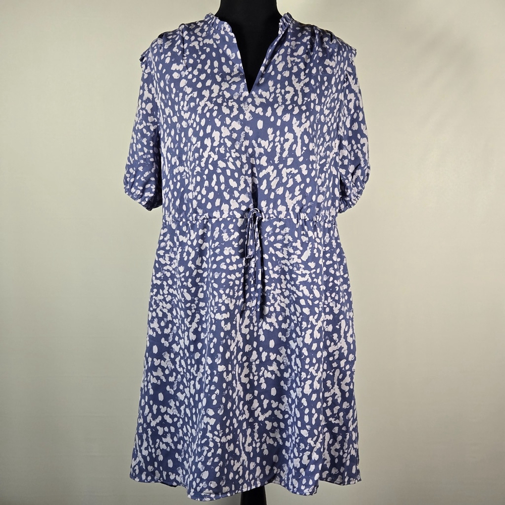 41 Hawthorn Purple Tie Waist Dress Medium Modest Work Church Ruffle Dots NWT - Picture 2 of 10